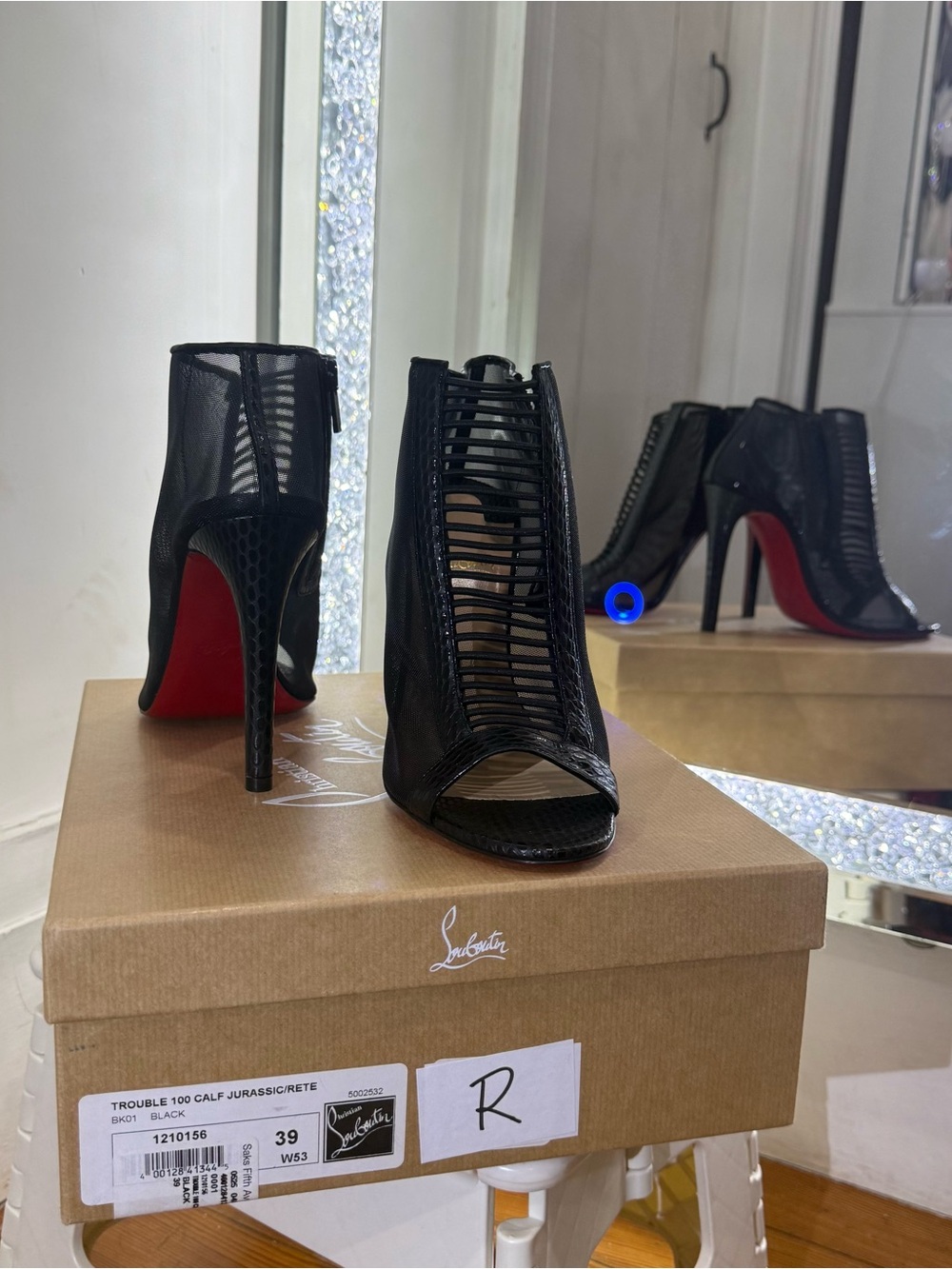 Christian Louboutin Black Strappy Peep-Toe Stiletto Booties